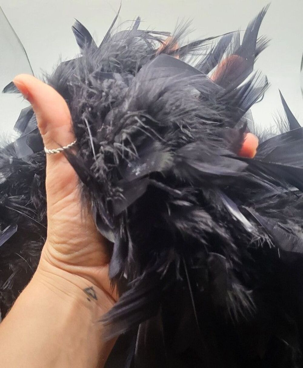 Vintage Lush Black Real Feather Boa Long Luxury Burlesque Goth Statement